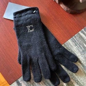 NWT Les Copains Gloves signature with Swarovski crystals LC decoration. ITALY